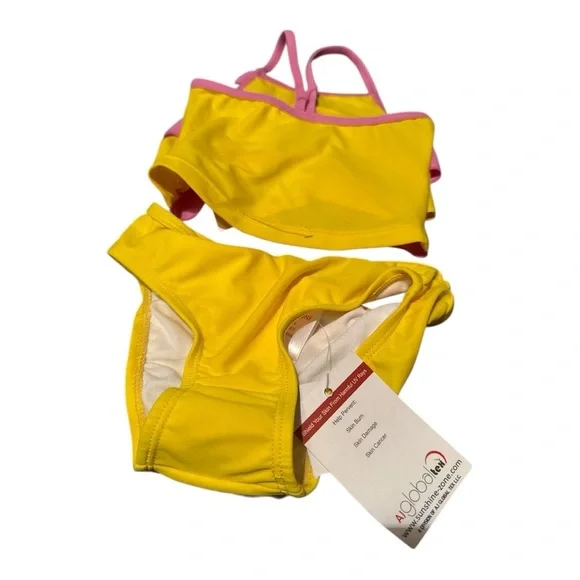Kids Yellow and Pink Ruffle Swim Bikini Size 12 months UPF 50 - Picture 2 of 4
